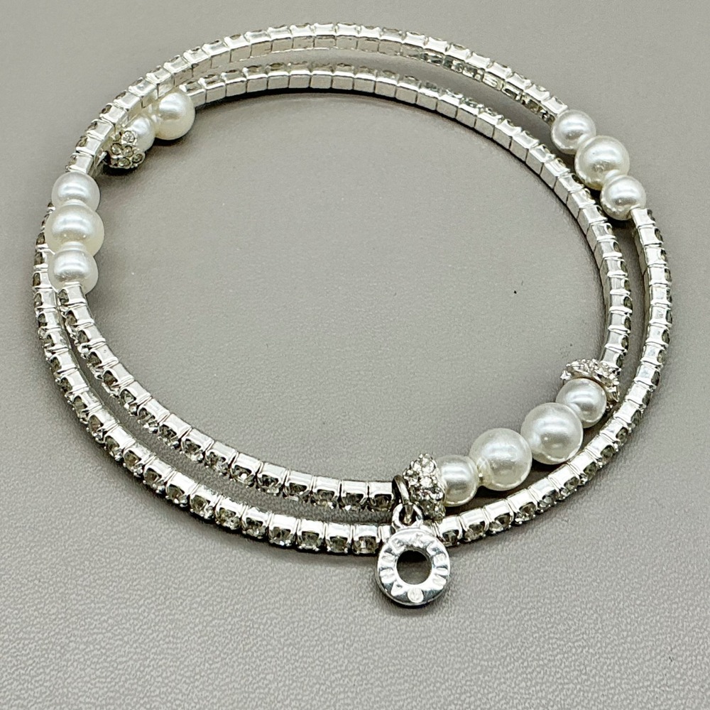 Anne Klein Bracelet Women Silver Tone Faux Pearl Rhinestone Wrap Coil Jewelry